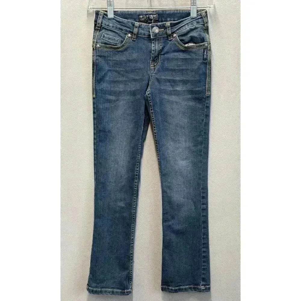 Silver Jeans Girl's Sz 10 Tammy 1066 Thick Stitches Embroidered Blue Denim